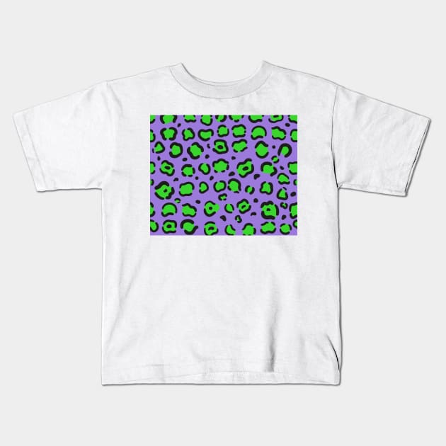 Green Leopard on Purple Kids T-Shirt by purplegorilladesign23@gmail.com